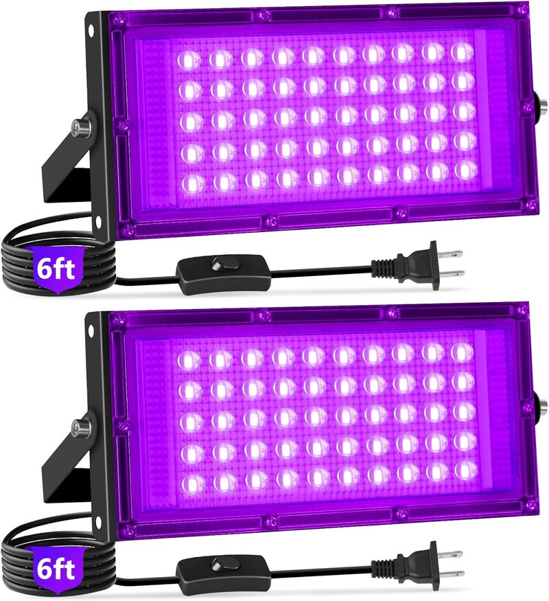 YAYIT أضواء سوداء 50 واط مع مفتاح + قابس، مقاومة للماء IP66، ضوء فلاش LED أسود لحفلة توهج، هالوين، غرفة نوم، ملصق فلوريسنت، طلاء جسم، عبوة من 2 - Image 1